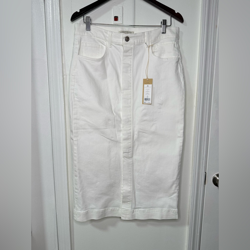 Nwt! Current/Elliott White Stretch Denim Button Front Skirt, Size 30